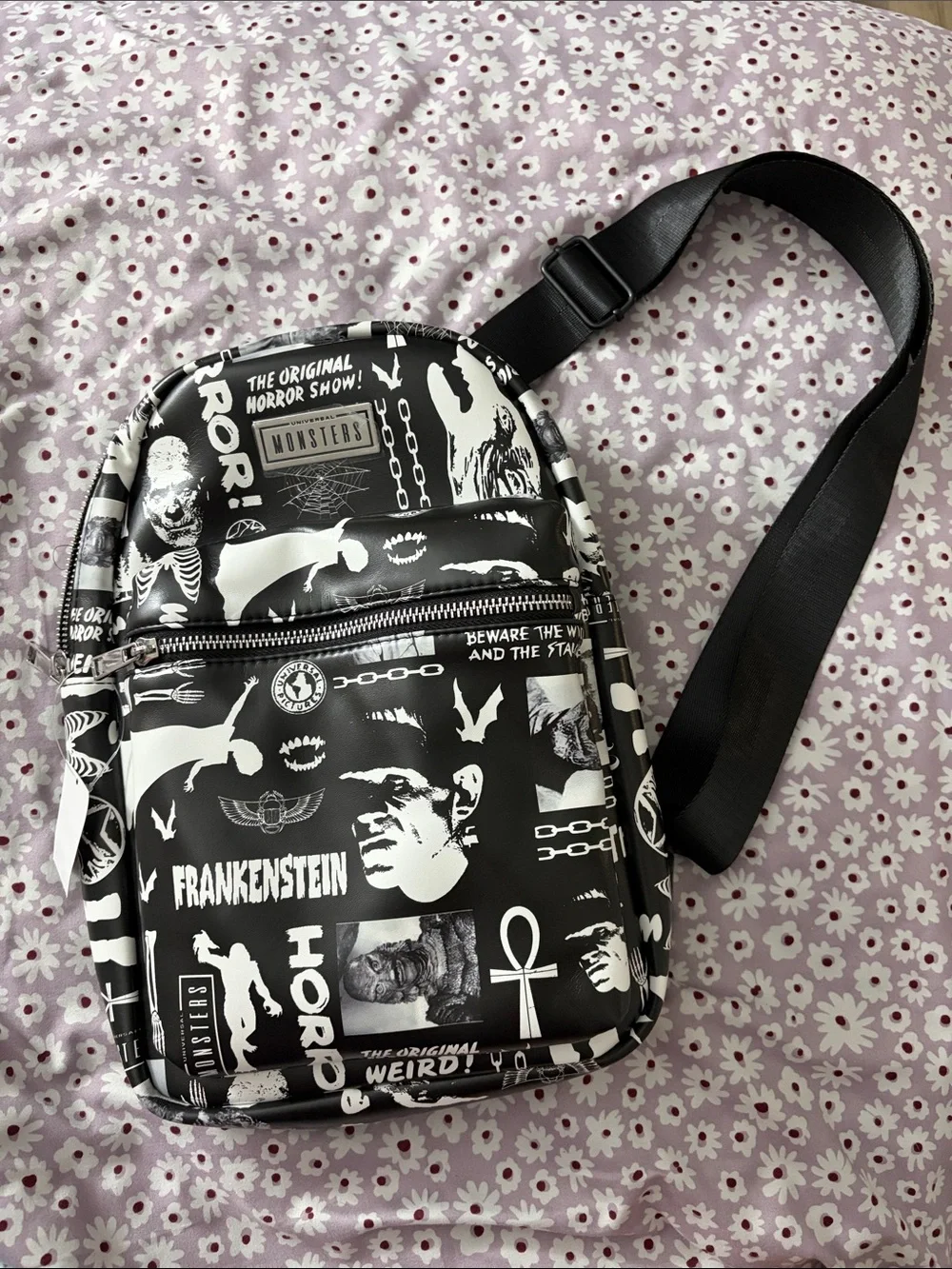 Universal Monsters Black & White Horror Graphic Mini Crossbody Backpack